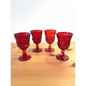 (4) Argus Ruby Red By Fostoria Glass, Wine Glass NEW Condition 4 7/8" Stem 2770